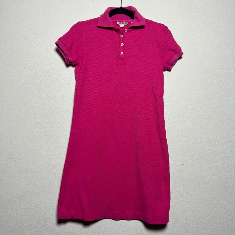 Ann Taylor Polo Dress Small Hot Pink Womens Barbiecore Preppy Pique Short Sleeve